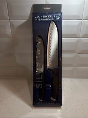 J.A. Henckels International Silvercap Santoku Knife with Sheath Black/Silver NEW